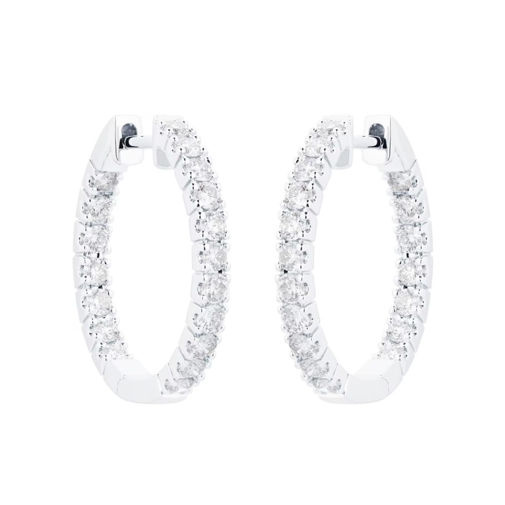 18ct White Gold 1.00cttw Diamond 20mm Hoop Earrings