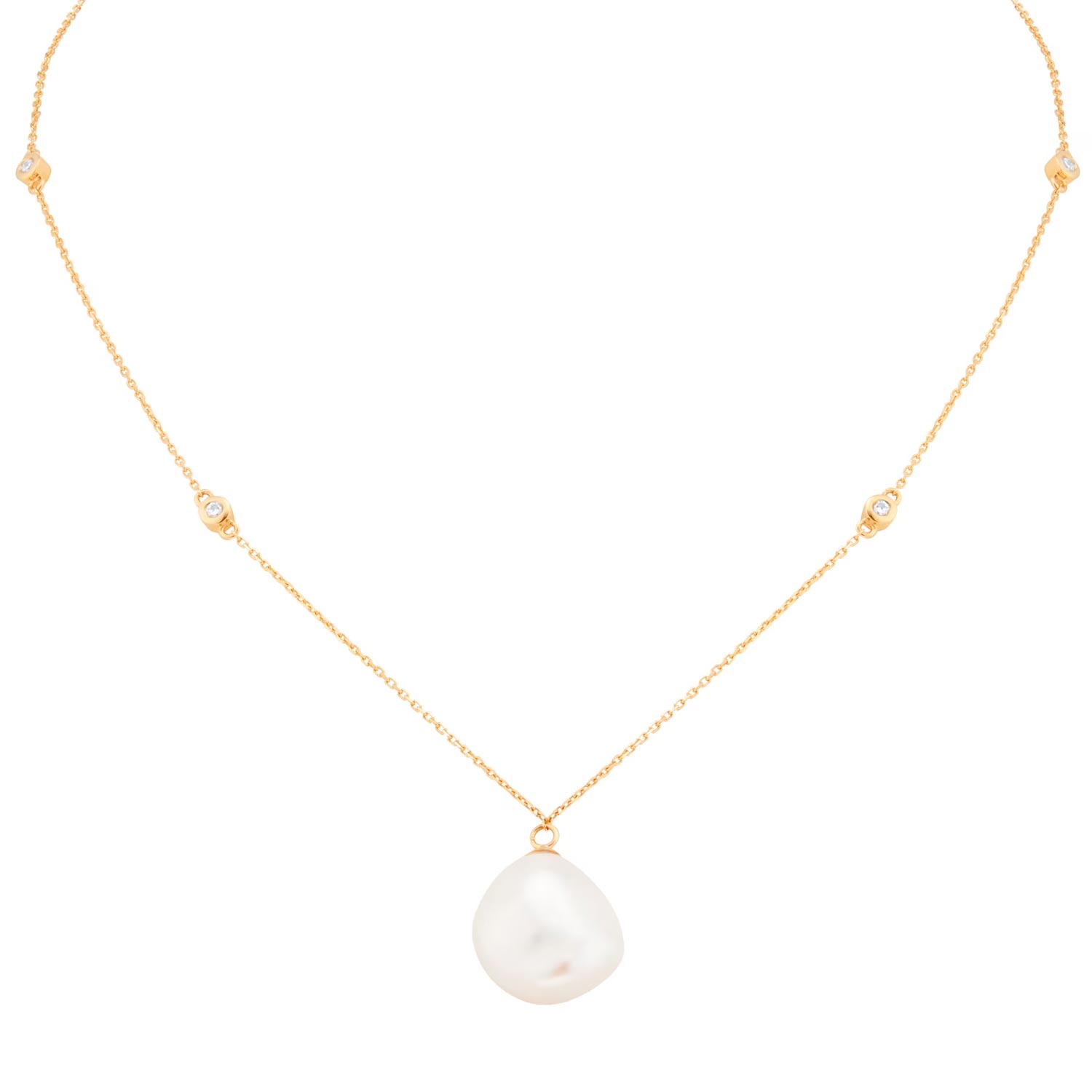 18ct Yellow Gold 0.10cttw Diamond & Baroque Pearl Pendant