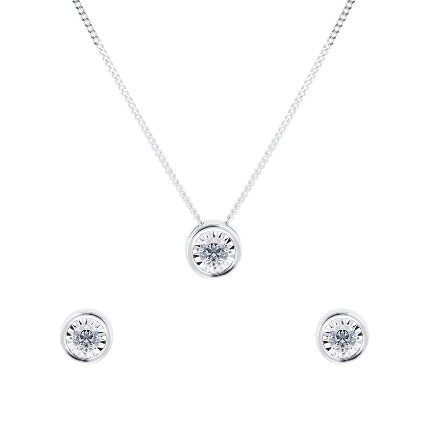 9ct White Gold 0.20cttw Diamond Illusion Jewellery Set