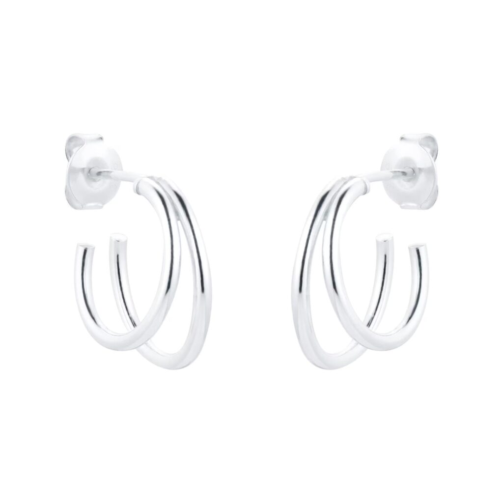 Silver Double Wire Hoop Earrings