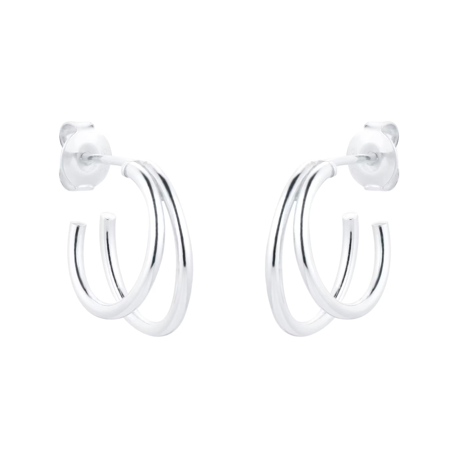 Silver Double Wire Hoop Earrings