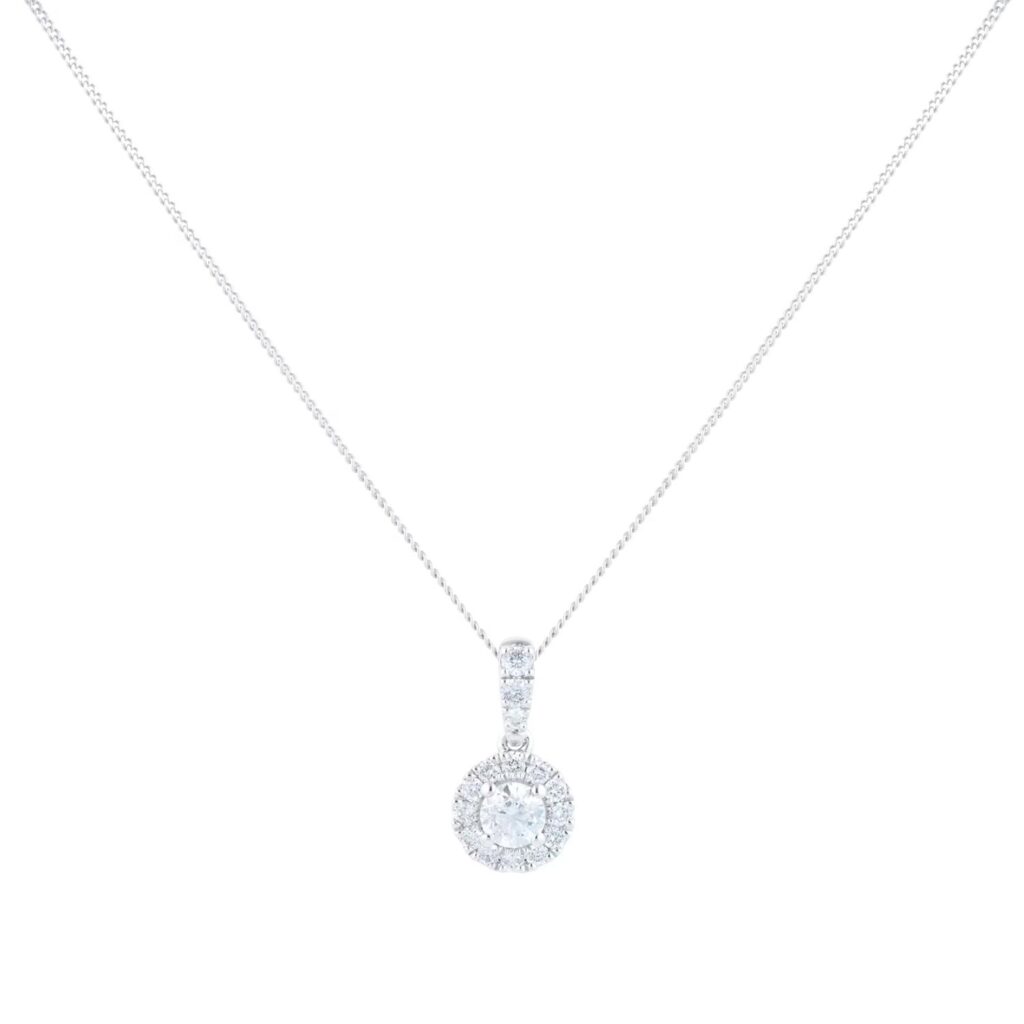 9ct White Gold 0.40cttw Round Halo Pendant