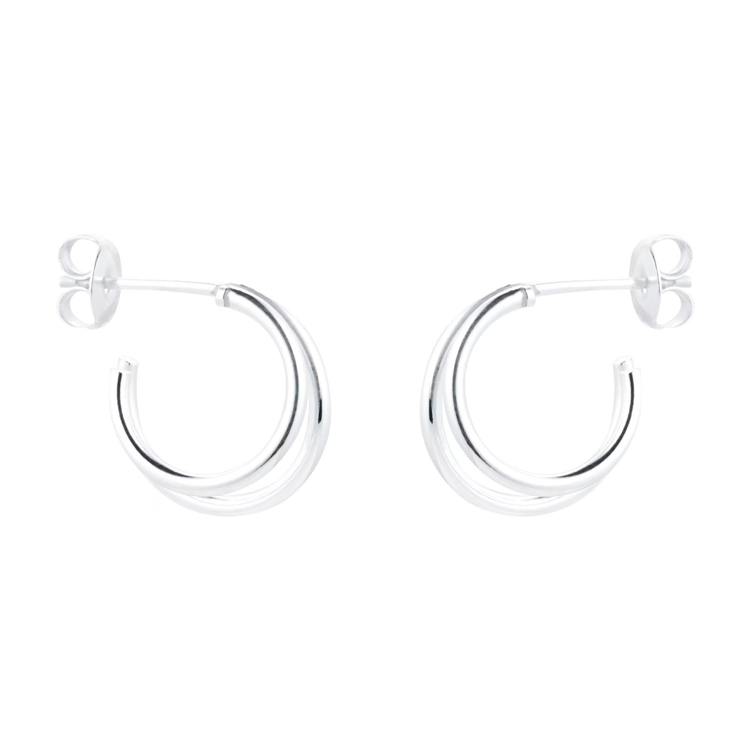 Silver Double Wire Hoop Earrings - Image 3